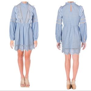 AQUA Embroidered Ruffled Mini Dress